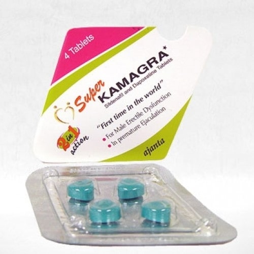 Box pack and a blister of generic Kamagra Super 100mg / 60mg Tablets - Sildenafil / Dapoxetine